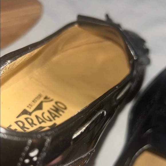 Salvatore Ferragamo Glossy Black Tassel Loafers Leather Upper 10 B - Picture 11 of 16